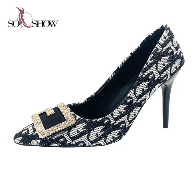 Wholesale Women pumps Pointed toe Luxury Metal high heels shoes