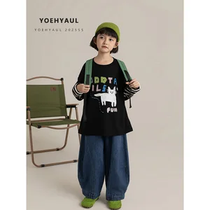 YOEHYAUL CD2254 4-14Y Cartoon Print Teen Toddler Shirt Custom Print Cotton Long Sleeve High Quality Teenage Girls Shirts
