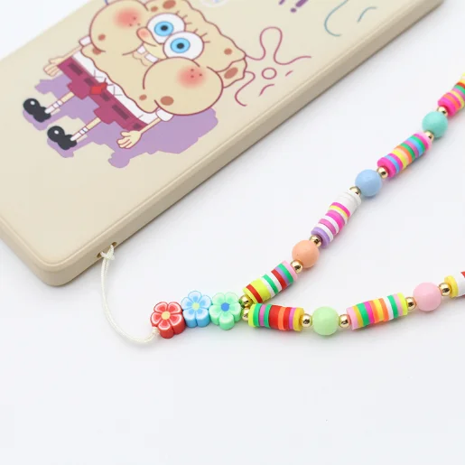 Модный акриловый чехол для телефона с жемчужными бусинами DIY, цепочка на запястье, милая девушка, красочные глиняные бусины, аксессуары для чехла мобильного телефона