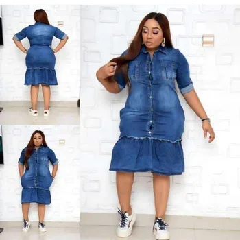 2023 African plus size denim dress Women's plus size Denim skirt Slim  fashion jeans dress or women| Alibaba.com