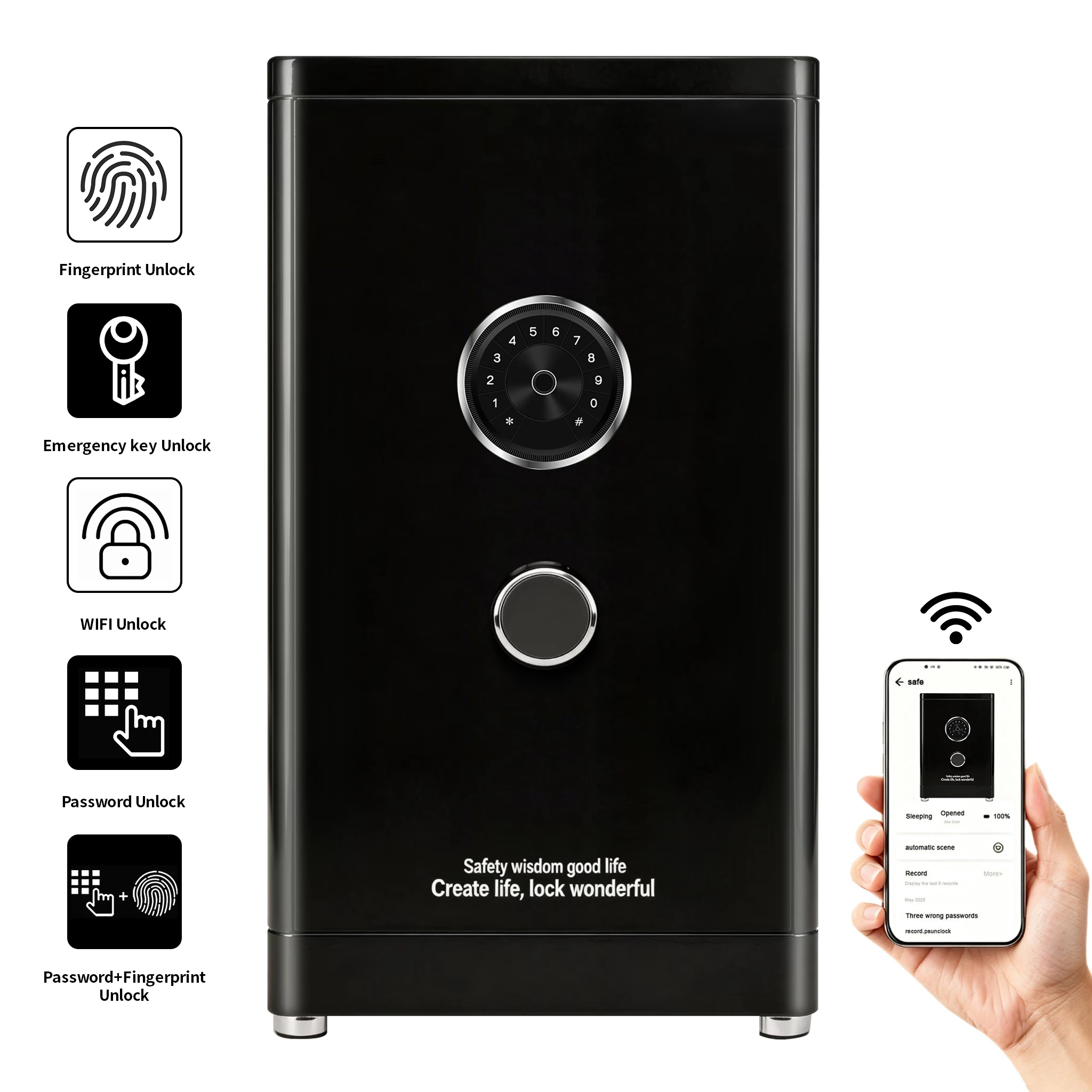 F1-800 CEQSAFE Digital Smart Safe Box Fingerprint Face Recognition Safe with WIFI Remote TUYA APP