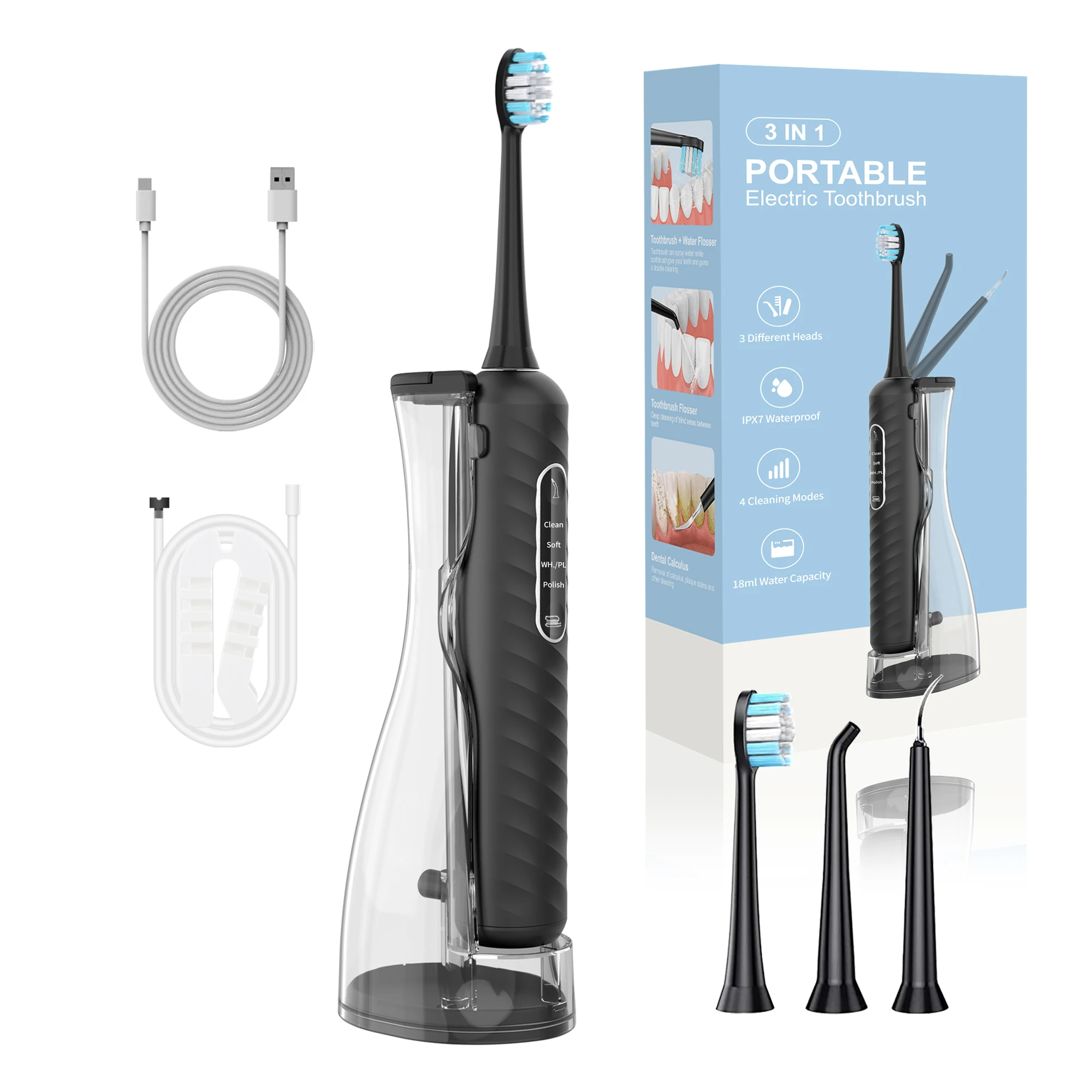 3 in 1 Electric Toothbrush with Oral Irrigator Professional Flossing Toothbrush Advanced Water Dental Flosser Toothbrush Combo