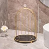 Gold-plated, tall single-layer birdcage, black and gold panels
