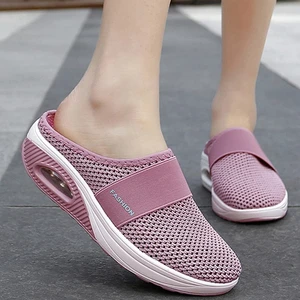2026 Women Fashion Wedges Platform Shoes Female Slides Slippers Breathable Chinese Mesh Lightweight Ladies Footwear