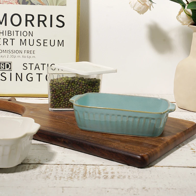 Highest Quality Classic China Ceramic Bakeware Dish or Pan Baking Lasagna Rectangular Ceramic Non Stickbaking Tray factory