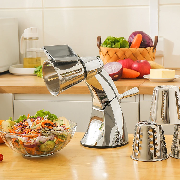 Essential Choice Non Electric Manual Metal Vegetable Chopper Stainless Steel Blades 5 Different Cutting Cones for Kitchen Use