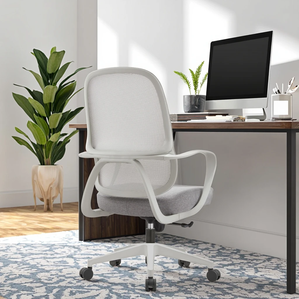 New Arrival 823B Gray Rubber Professional Office Chair Adjustable Tilt Mechanism Contoured Seat Cushion Mid Back Support 6