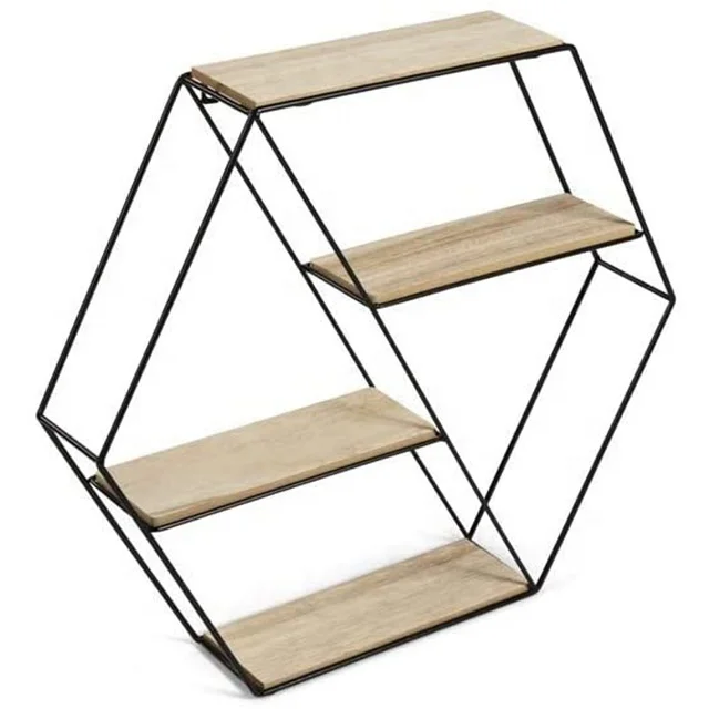 Hexagon Wall Shelf Unit 4 Tier Floating Shelves For Kitchen Bedroom Living Room Wooden Black Metal Mounted Shelves Buy Hexagon Wall Shelf Unit 4 Tier Floating Shelves For Kitchen Bedroom