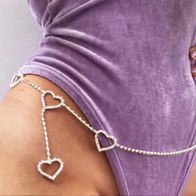 Sparkling Crystal Rhinestone Hearts Waist Belly Body Chain Beach Jewelry