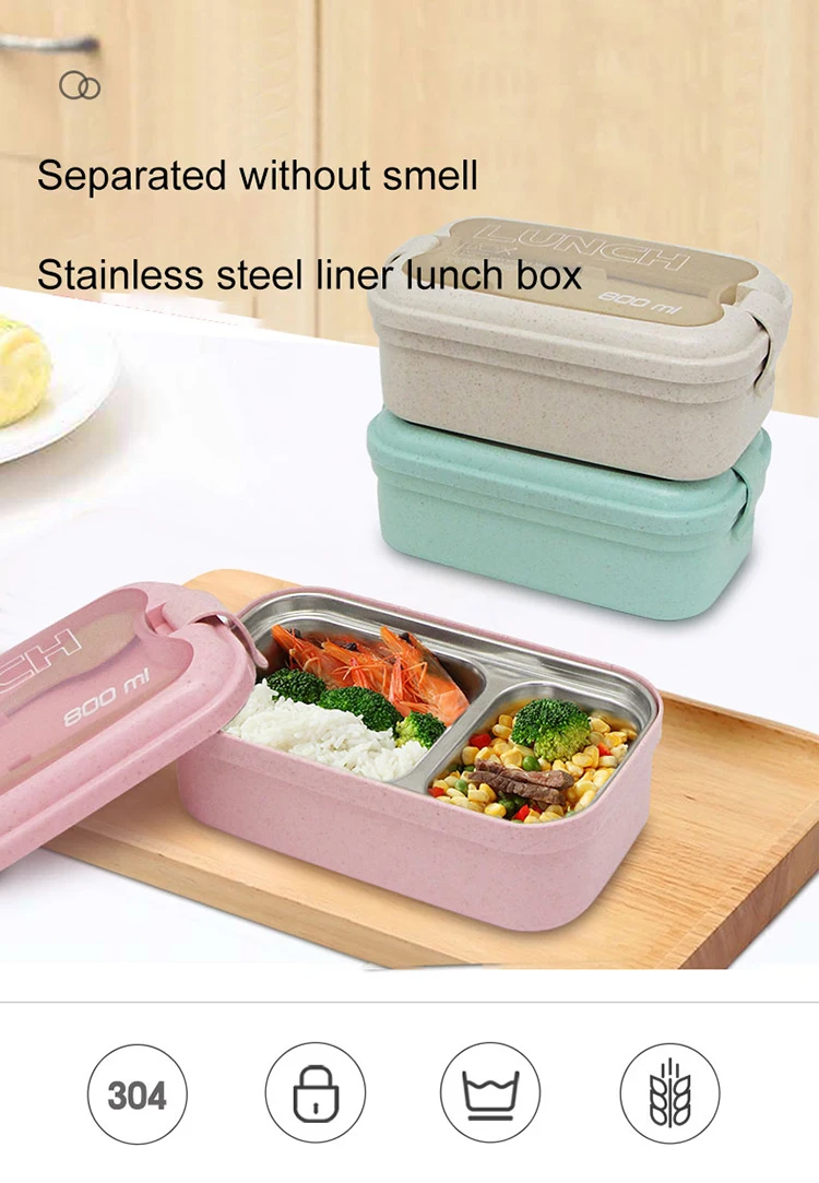 Lunch Box 3 Grid Wheat Straw Bento Transparent Lid Food Container