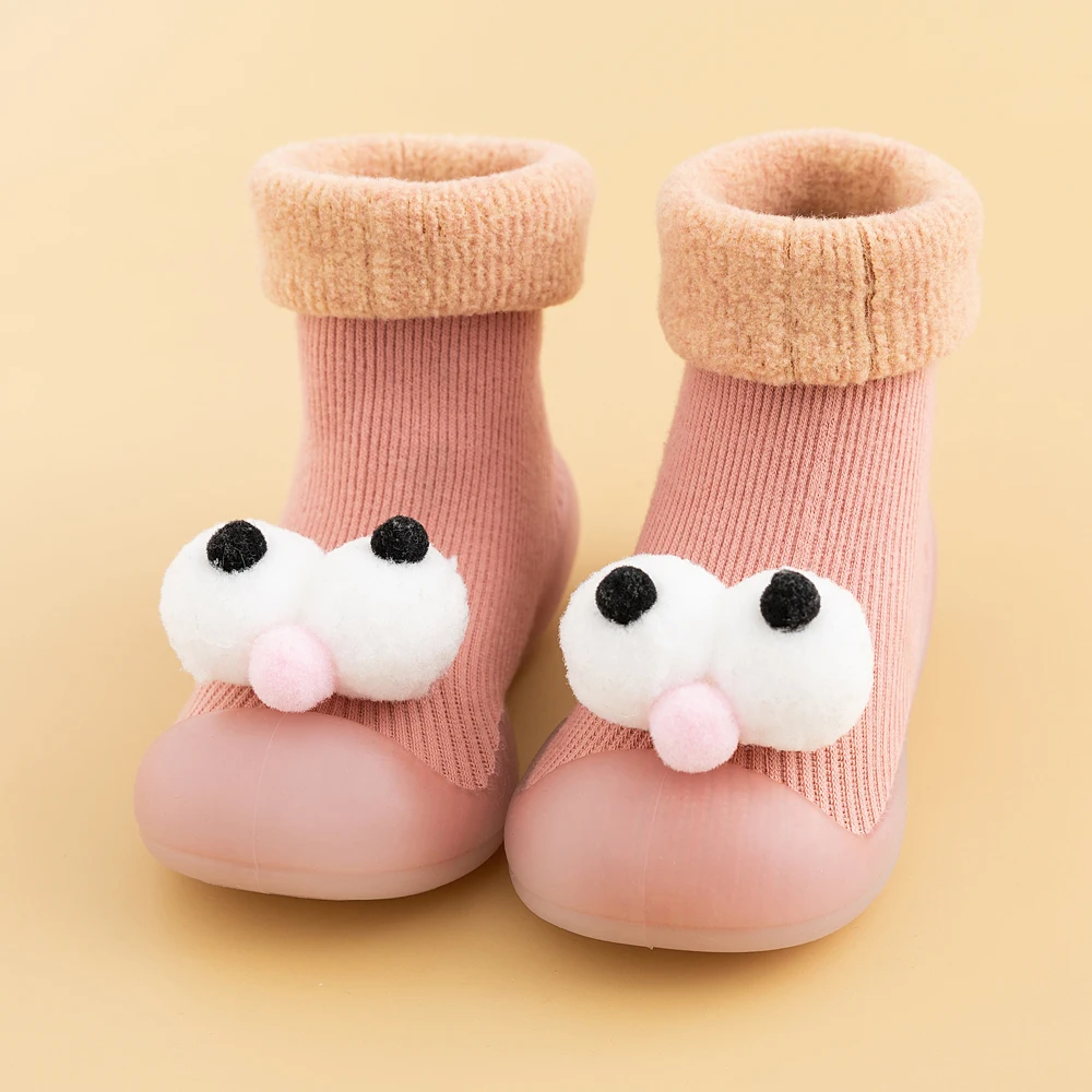 plus velvet Baby toddler shoes soft sole cartoon eyes non-slip socks shoes children walking shoes