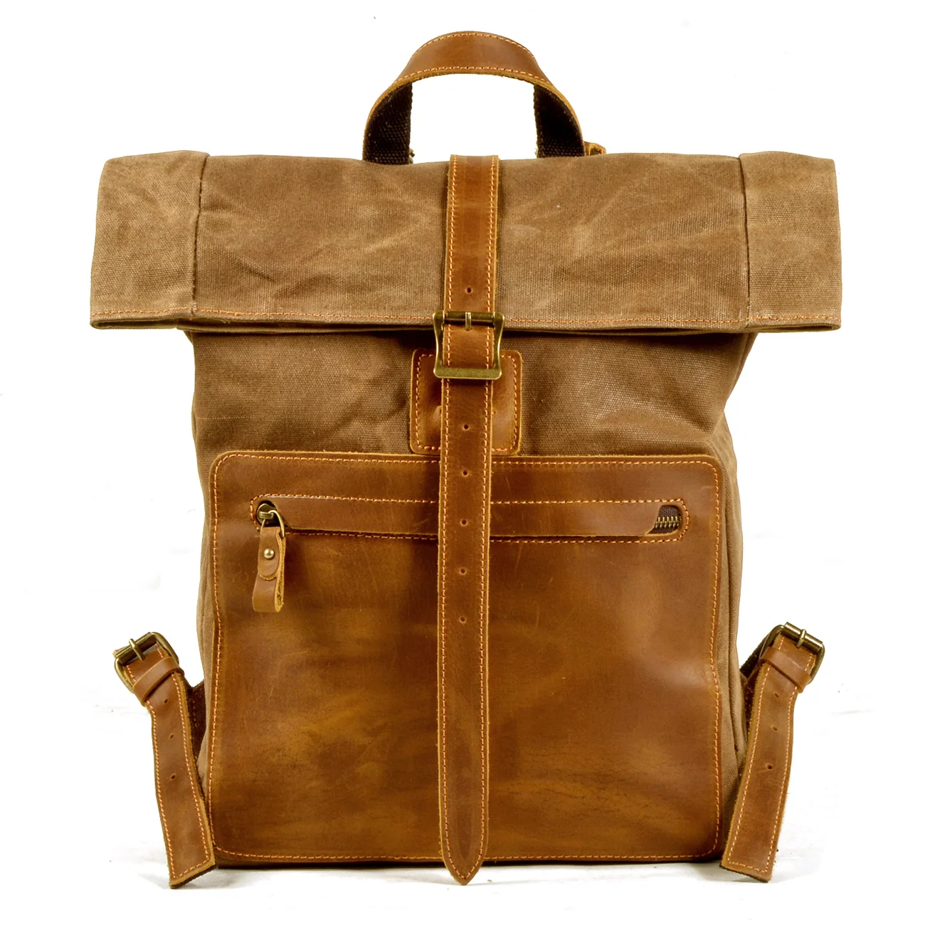 Simple retro wax canvas casual leather square school bag computer bag backpack