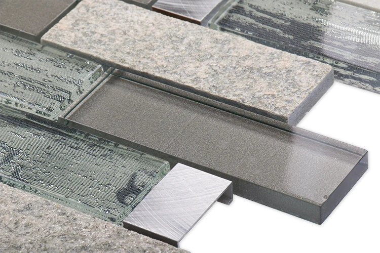 New trend mosaik fliesen grey green quartz aluminum crystal glass tiles mosaics