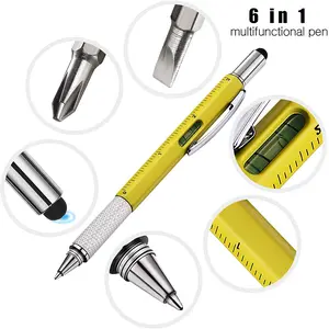 Multi Function 6 in 1 Tool Pen with Ruler Level Two-Head Screwdriver Stylus Ball Pen for Men Gifts