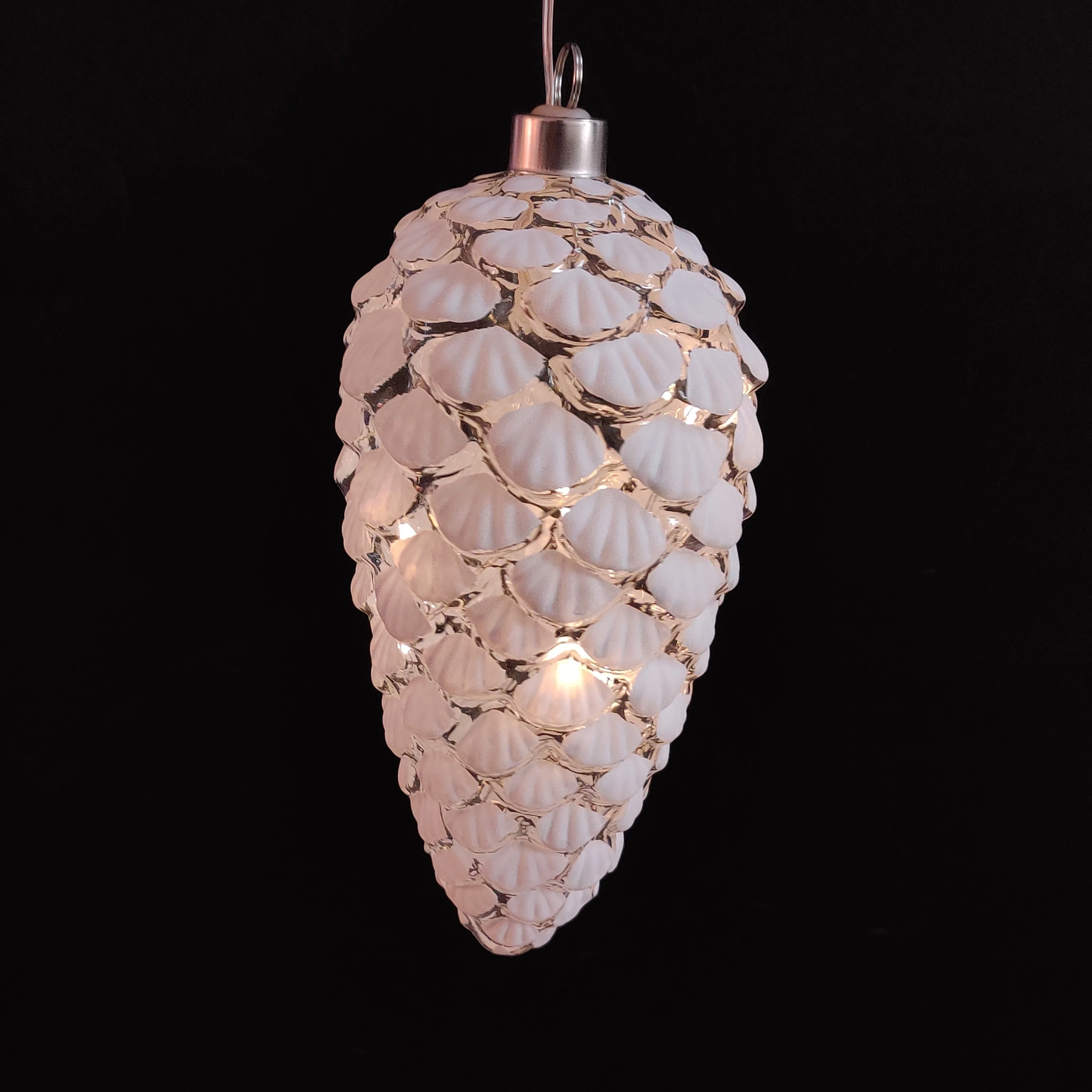 New design creative glass pinecone decoration led lights glass hanging ornament for Christmas tree