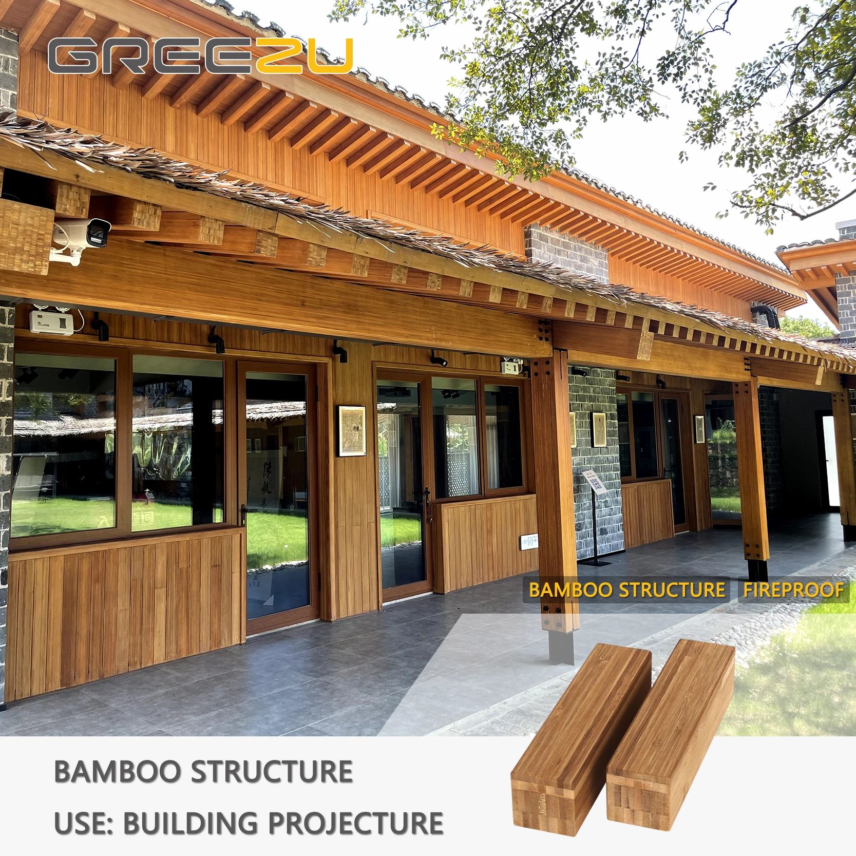 Structurally Engineered Prefabricated Bamboo Beams Wood Kiosk Cross Laminated Bamboo Column and Beams for House Use