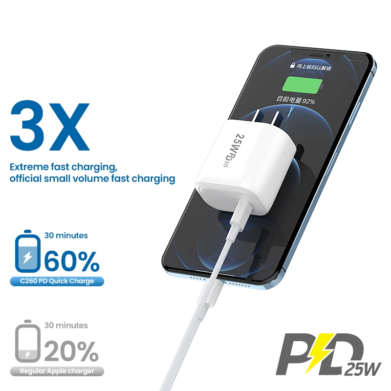 Foneng C260 PD Mobile Phone Charger, 25W Super Fast Charger, Smooth Charging After Fast Charging, 2022 Top Sales, 1 Set