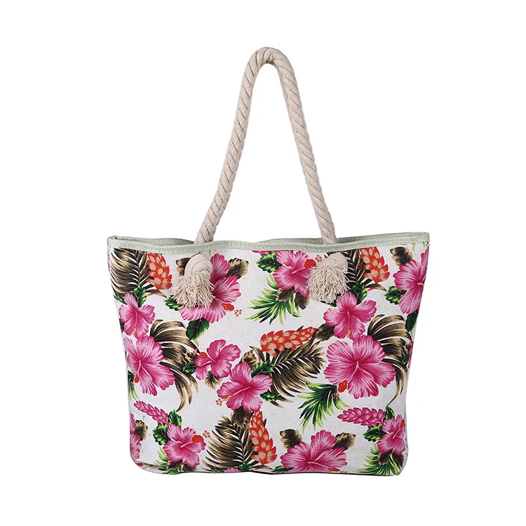 Custom Printed Canvas Handbag Lady Summer Beach Bag Manufacturers ...