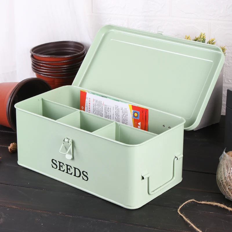 Garden Seed Storage Organizer Container with Dividers Seeds Packet Fashion Metal Seed Box