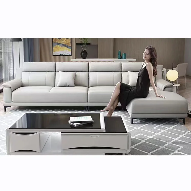 Sofa Set Furniture Customizable and Reconfigurable Hot Sale L Shaped Genuine Sofa Set Leather Sectional Corner Sofa Living Room