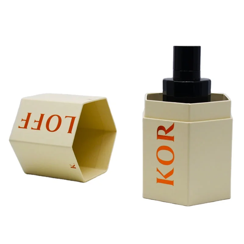 Cream Color Hexogonal Multi Faces Style Sample Cosmetic Glass Jar Perfume Bottle Paper Packaging Carton Paper Box with Foil Hot manufacture