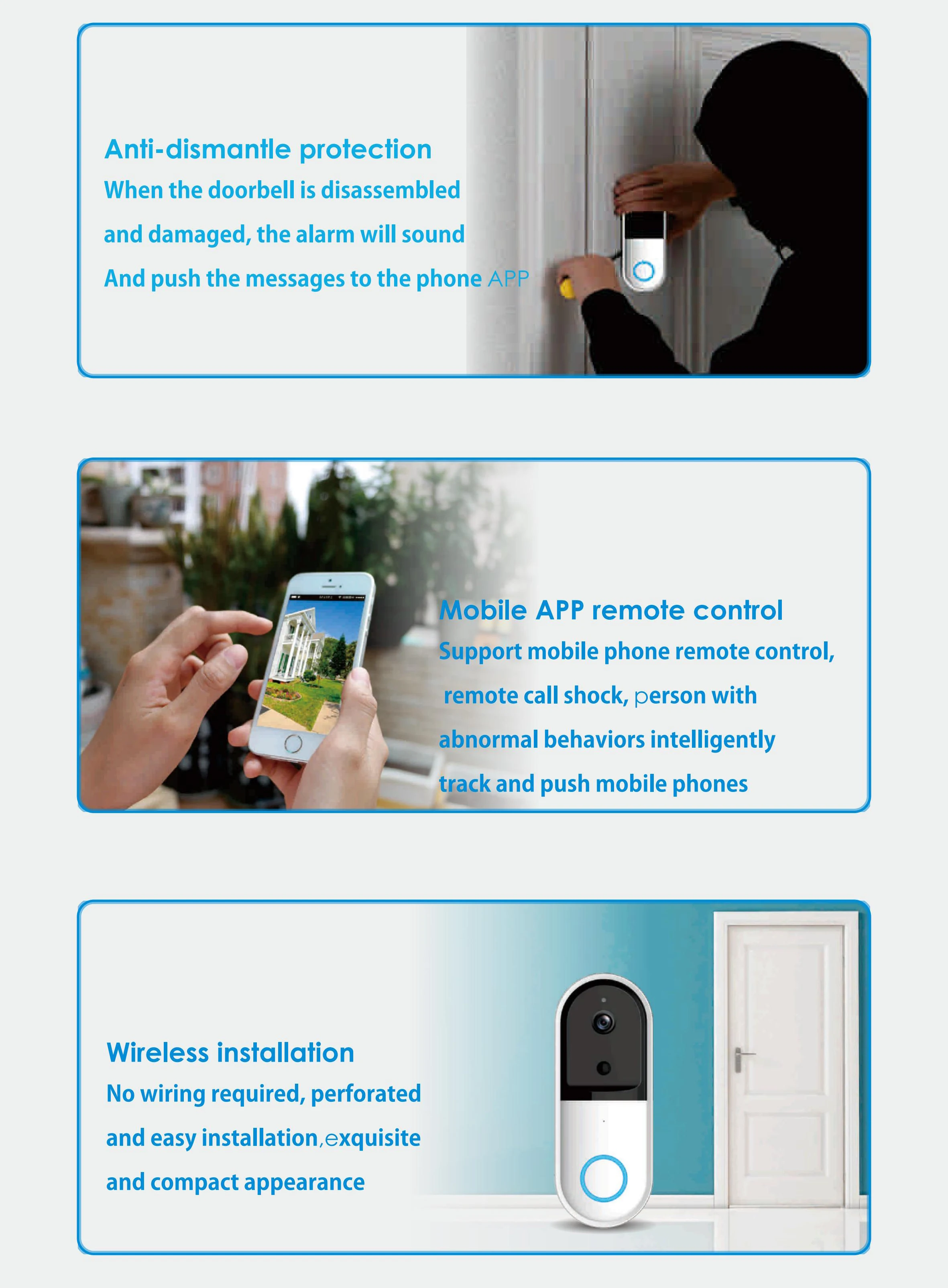 Wireless 1080P HD Video Intercom Doorbell with Security Chime & Color Camera IOS Compatible