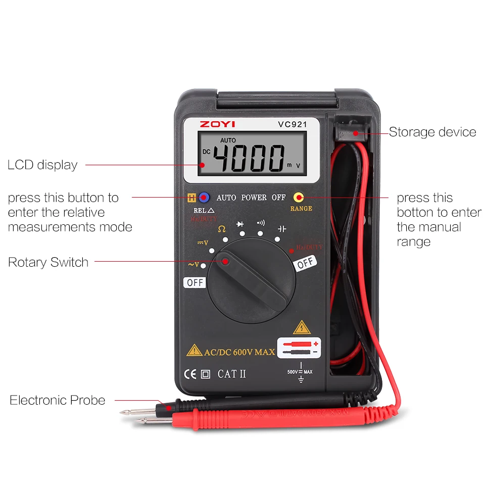Mini Portable Universal ZOTEK VC921 Multimeter - 4000 Counts