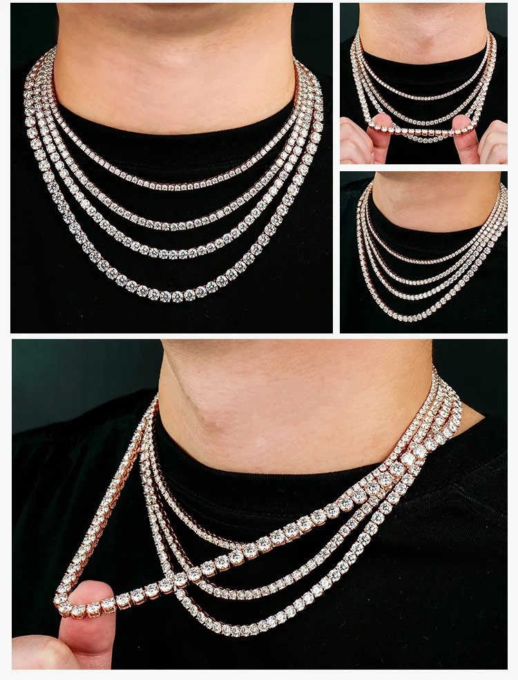 customized 3mm 16in 18in mossanite moissanite 925 sterling silver fashion jewelry rose gold plated tennis necklaces for women