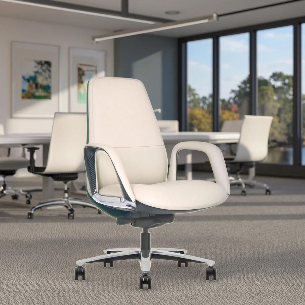 Premium Leather Office Chair Contoured Backrest Heavy Duty Mechanism Silenced Wheels Professional Seating 6
