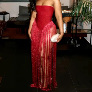 GX0127 Fashion 2026 Boutique Summer Sexy Tube Tassel Maxi Dresses Women Tight Casual Elegant Bling Party Long Dress