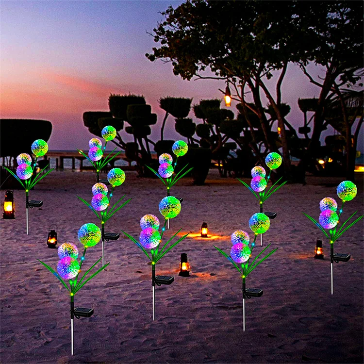 Beautiful Waterproof Outdoor Colorful LED Solar Powered Dandelion Pendant Lawn Flower Stake for Garden Decor