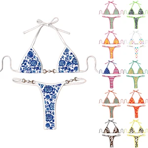 Beautiful Photos Xxx 2026 Bikini Blue Sexy Open Bikini Two Piece Factory Custom Triangle Swimsuit Women Halter Swimwear