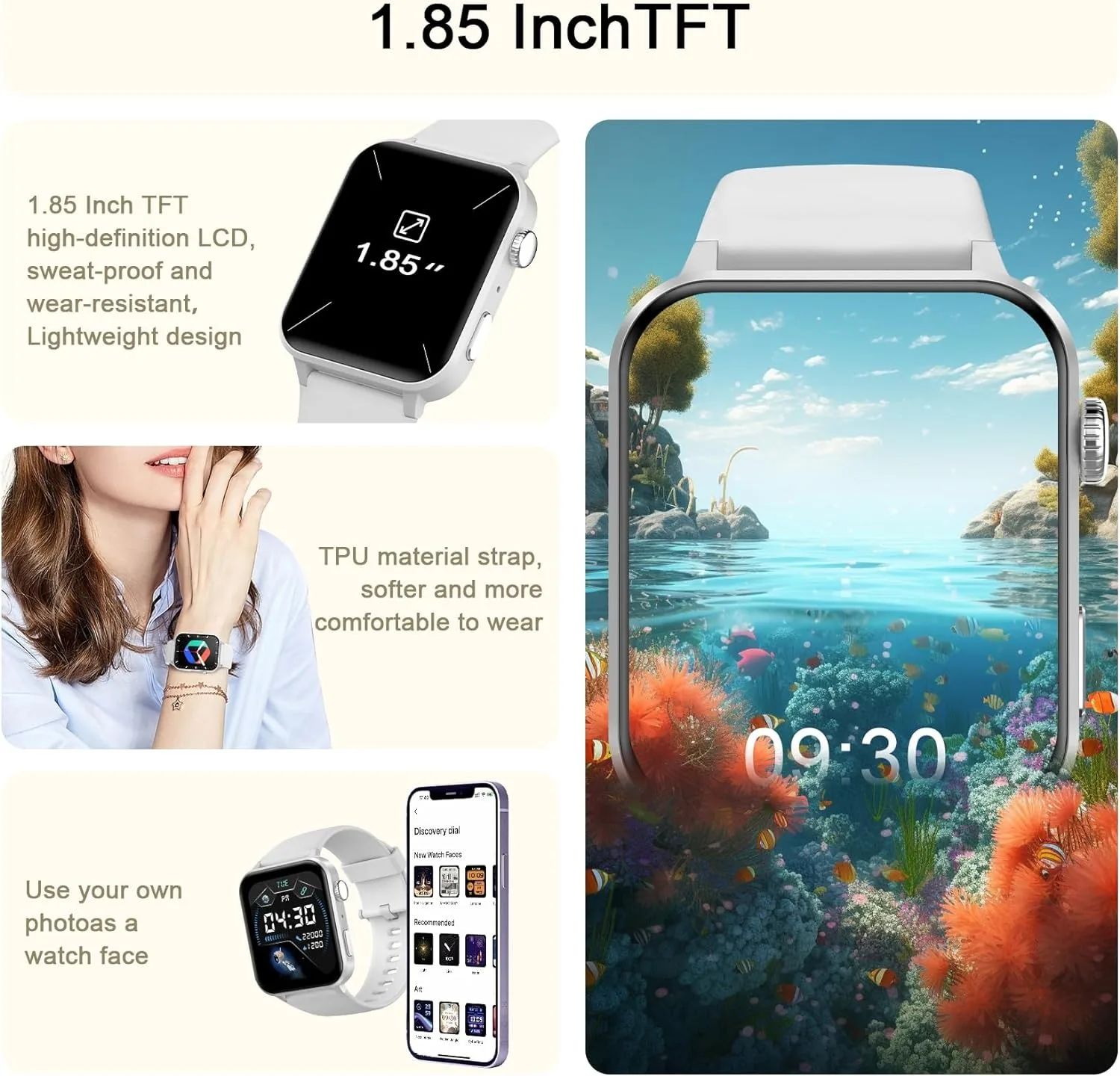 Смарт-часы R30 для мужчин женщин 1 85 HD-экран с голосовым помощником пульсометр/монитор сна спортивный режим (2 ремня)