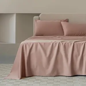 100% Natural Bamboo Bedding Set Breathable Sateen Solid Flat Bed Sheet Set
