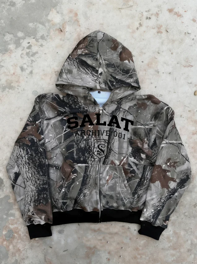 Men's 100% Cotton Camouflage Zip Hoodie Jacket Cropped Digital Print Waterproof Quick Dry Spring Streetwear Knitted Clothing gallery 7