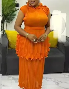 Solid-color High-end Loose-style Plus-size Dress with Bow Details Miyake Pleated Dress