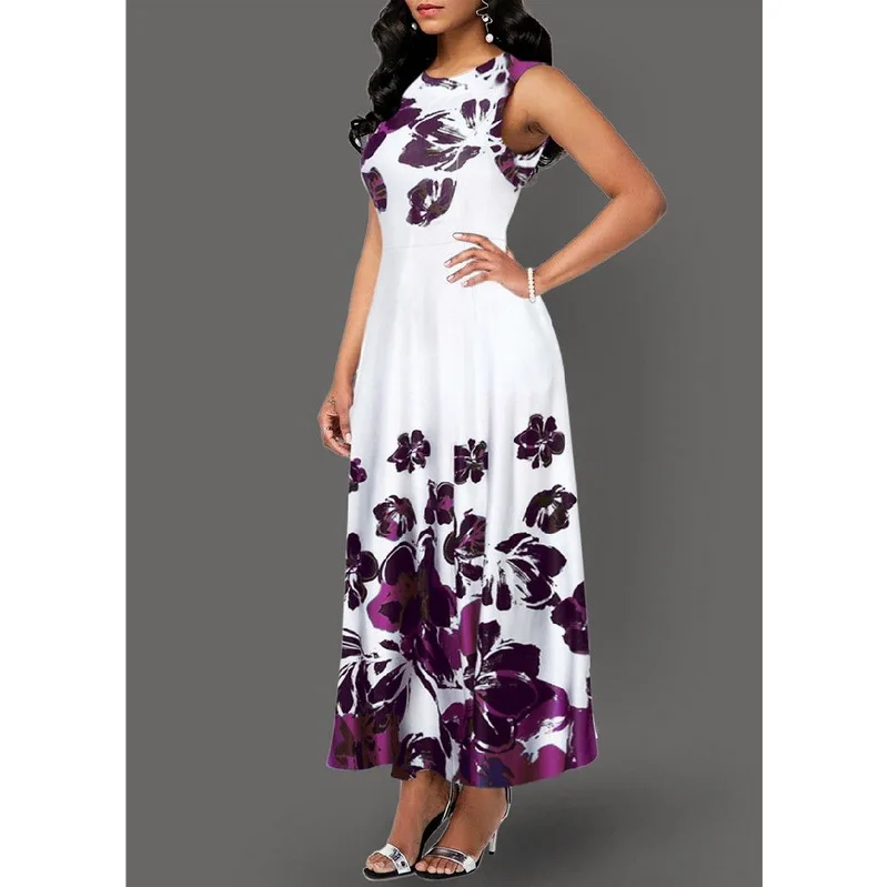 Large Size Floral Dresses Women Print Dress Summer Sleeveless Long ...