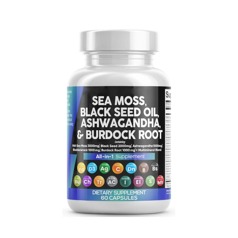 Sea Moss Capsules Black Seed Oil Ashwagandha Turmeric Bladderwrack ...