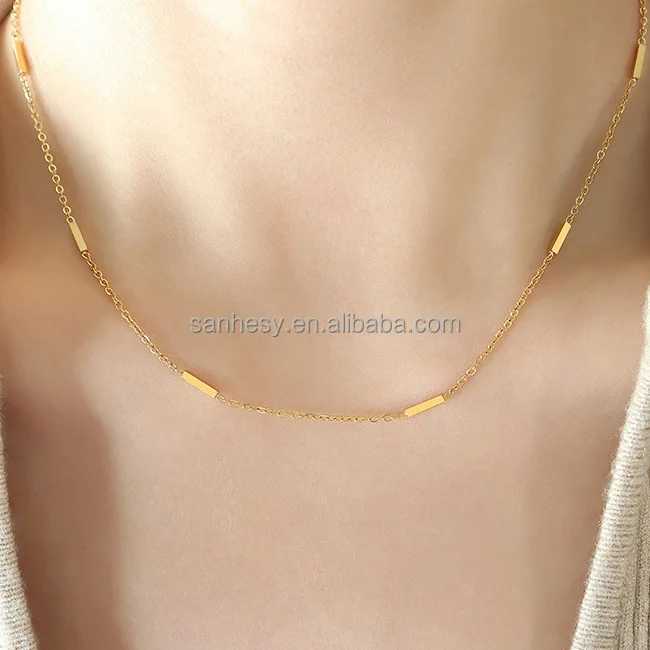 Stainless Steel 18k Gold Plated Rectangle Bar Necklace Titanium Steel