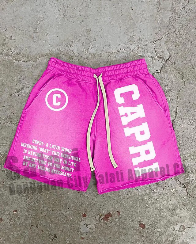 Custom Men Distressed Faded Sweat Shorts Printed Embroidery 100% Cotton French Terry Raw Edges Summer Acid Wash Shorts Uniesx gallery 9