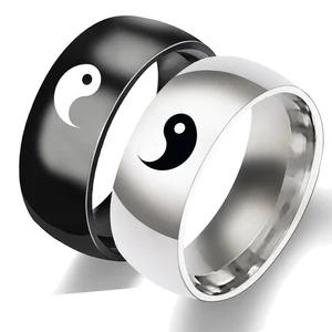 Trendy Yin and Yang Taiji Symbol Ring Stainless Steel Gossip Jewelry for Couples Men and Women's Wedding Bands or Rings