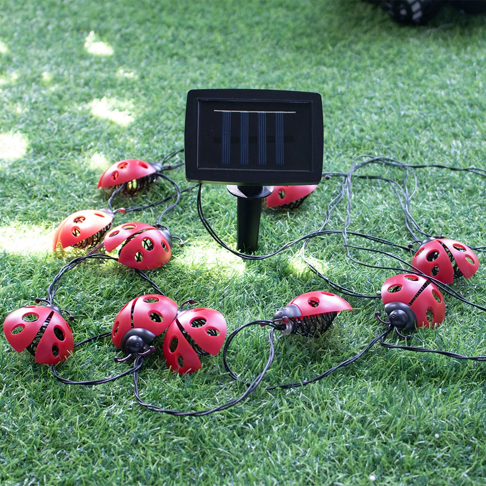 waterproof solar holiday festival garden new insect ladybug style string light decoration manufacture