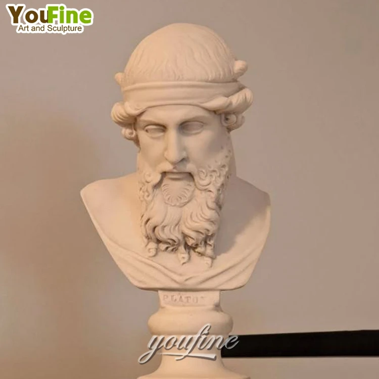 White Hand Carved Greek Philosopher Famous Male Marble Plato Head Bust