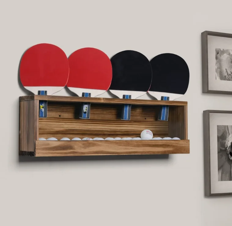 Bar Game Break Room Office Garage Bedroom Wall Mounted Holder Table Tennis Racket Display Wood
