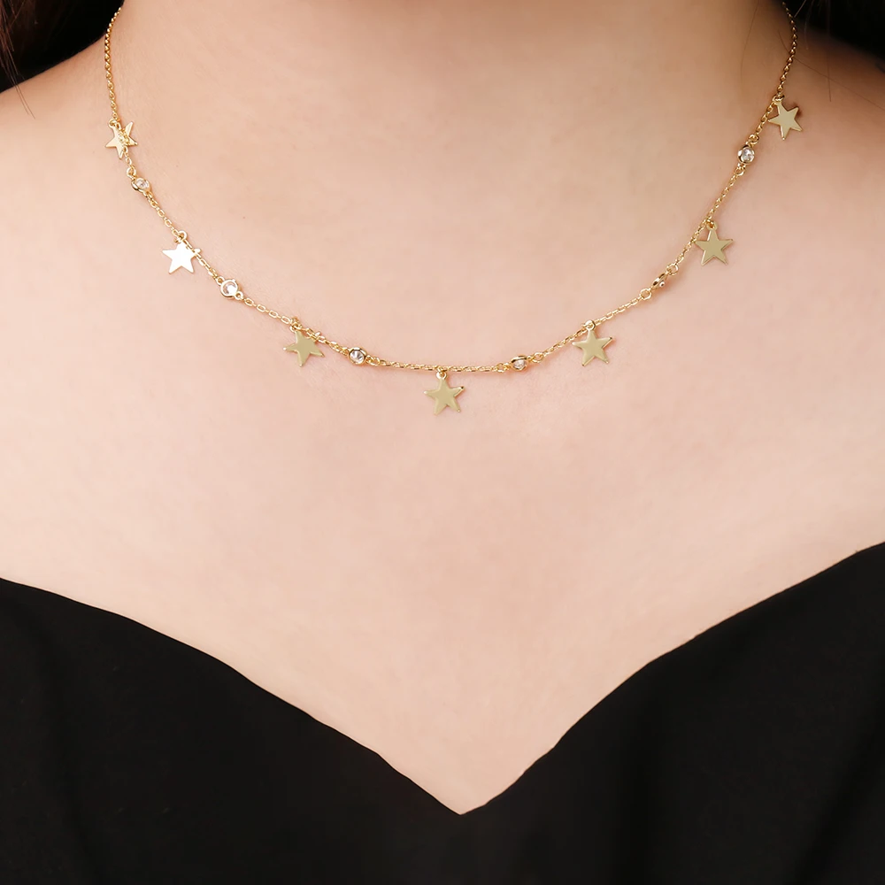 14K Gold Star Necklaces Chain Jewelry Accessories for Women Girls 925 Sterling Silver 14K Solid Gold Tiny Stars Pendant Necklace