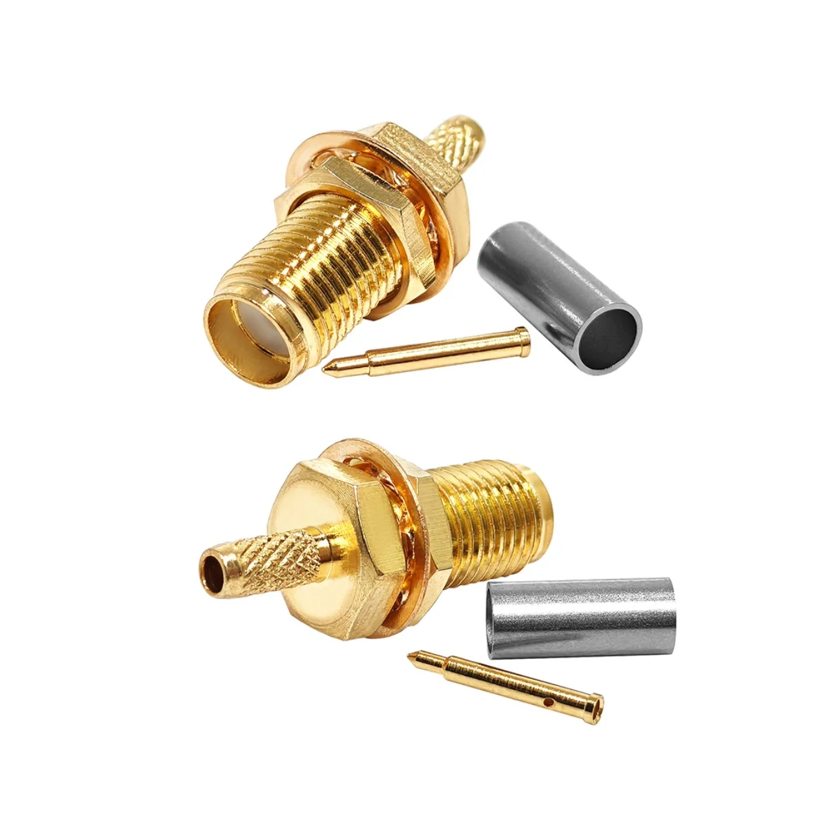Factory RP SMA Female Jack Bulkhead Panel Mount Crimp Connector for RG316 RG174 LMR100 Thread RF Coax Coaxial Connector in Stock