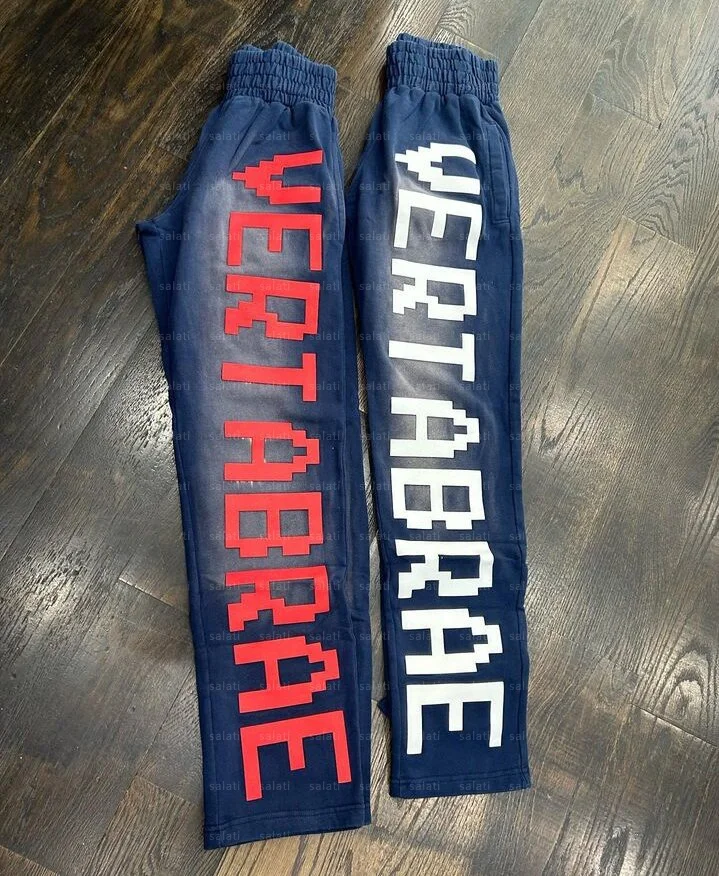 Custom Stacked Sweat Pant Track Jogger Cotton French Terry Fleece Sun Faded 3D Puff Print Acid Wash Bootcut Flare Sweatpants Men gallery 4