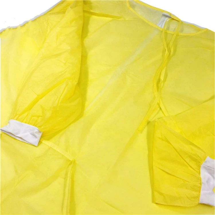 Hot Sale Yellow PP Non-Woven Fabric Disposable Knitted Cuff Isolation Suit details