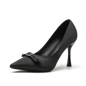 Chic Women's Black Microfiber Pointed Toe Stiletto Heel Pumps Comfort Summer Height Increasing Solid Thin Heels