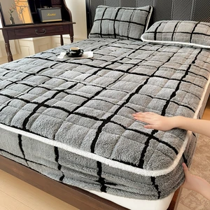Winter Fitted Sheet Heavyweight Warm  Colorful Milk Velvet Antibacterial Fleece Mattress Cover Protector